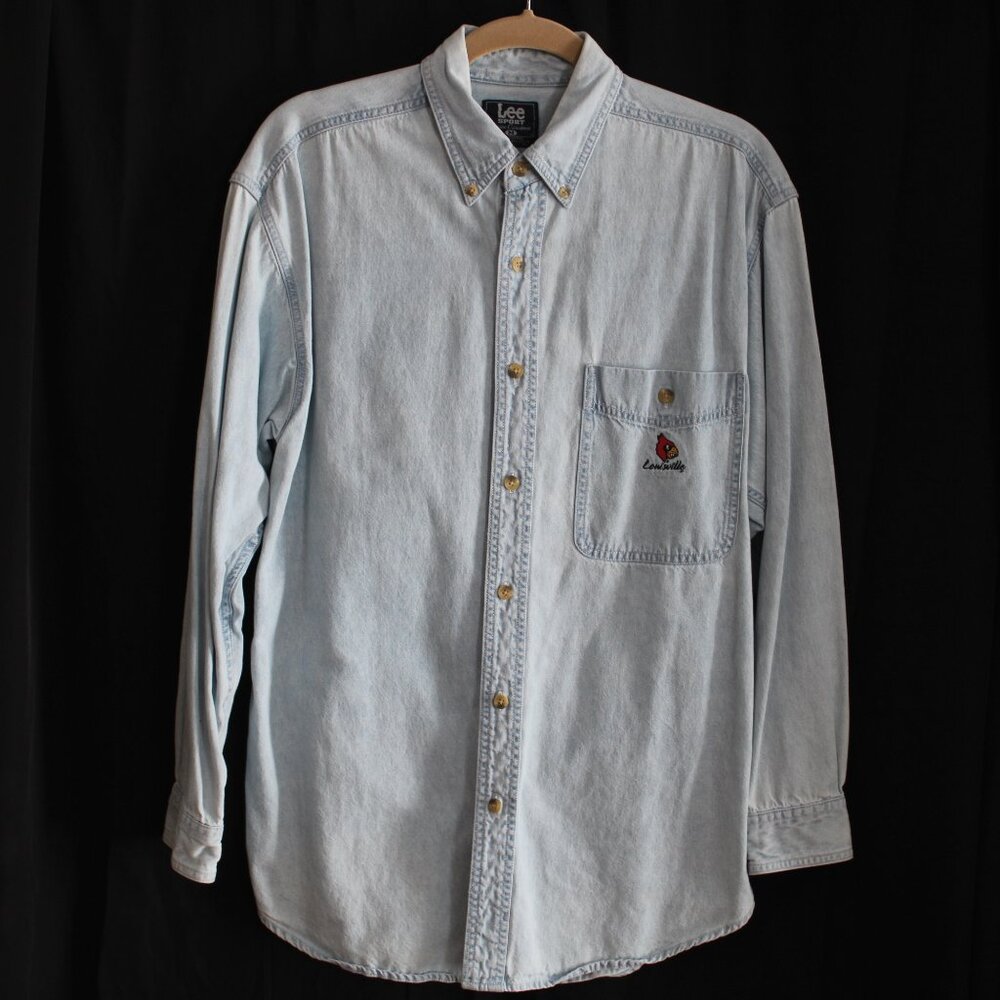 Louisville Cardinals UL Cards Long Sleeve Denim Shirt – Unisex – Large